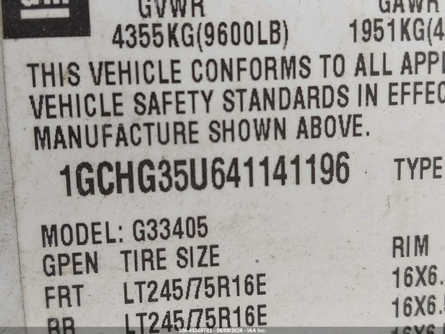 Продаж на аукціоні авто 2004 Chevrolet Express, vin: 1GCHG35U641141196, номер лоту: 45308783
