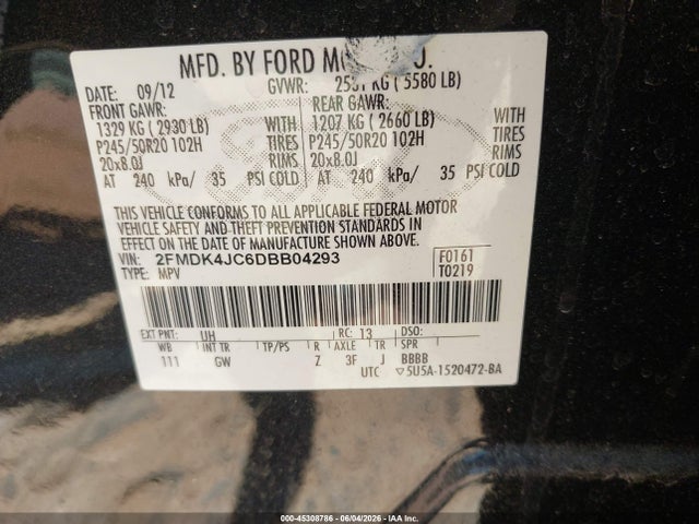 Продажа на аукционе авто 2013 Ford Edge Sel, vin: 2FMDK4JC6DBB04293, номер лота: 45308786