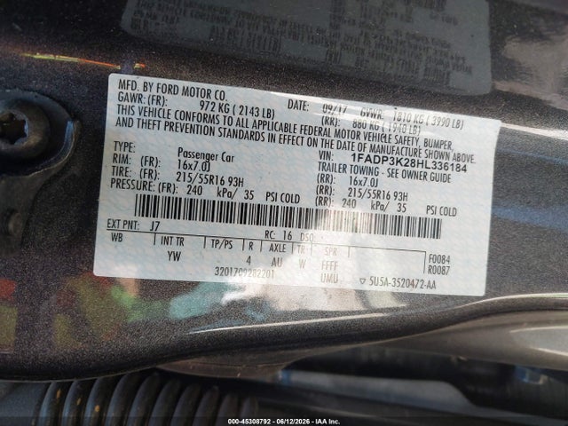 Auction sale of the 2017 Ford Focus Se, vin: 1FADP3K28HL336184, lot number: 45308792