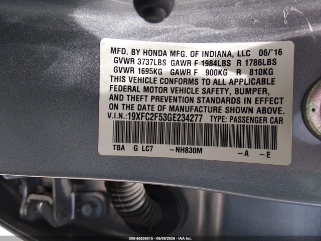Honda Civic Lx 2016 19XFC2F53GE234277 Image 9