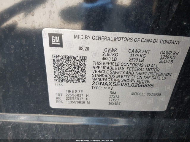 Chevrolet Equinox Awd Ls 2020 2GNAXSEV8L6266885 Image 9