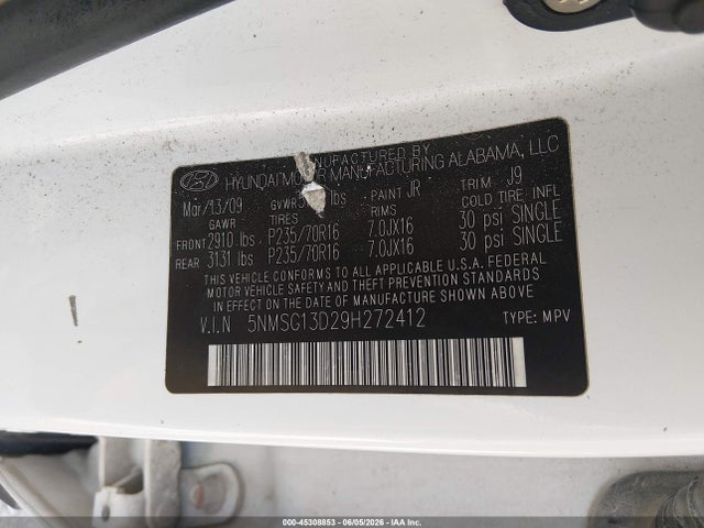 Продаж на аукціоні авто 2009 Hyundai Santa Fe Gls, vin: 5NMSG13D29H272412, номер лоту: 45308853