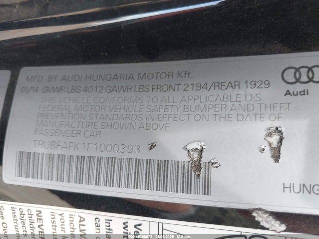 Aukcja sprzedaży 2015 Audi Tt 2.0t, vin: TRUBFAFK1F1000393, numer aukcji: 45308872
