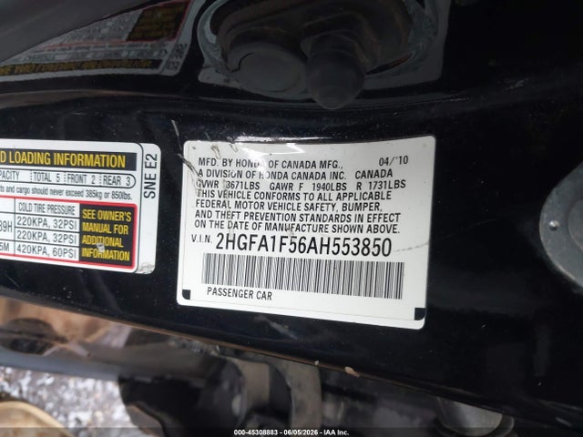 Продаж на аукціоні авто 2010 Honda Civic Lx, vin: 2HGFA1F56AH553850, номер лоту: 45308883