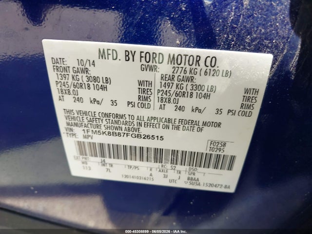 Продаж на аукціоні авто 2015 Ford Explorer, vin: 1FM5K8B87FGB26515, номер лоту: 45308899