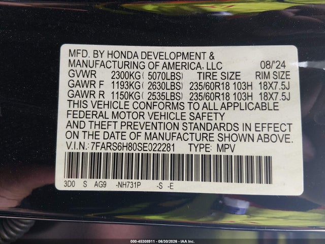 7FARS6H80SE022281 Honda Cr-v Hybrid Sport-l