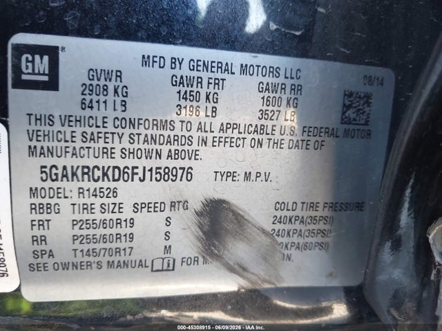 Buick Enclave Premium 2015 5GAKRCKD6FJ158976 Image 9