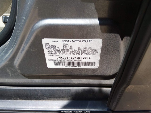 45308918 :رقم المزاد ، JNKCV51E94M612815 vin ، 2004 Infiniti G35 مزاد بيع