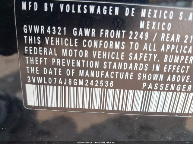 Aukcja sprzedaży 2016 Volkswagen Jetta 1.8t Sel, vin: 3VWL07AJ8GM242536, numer aukcji: 45308929