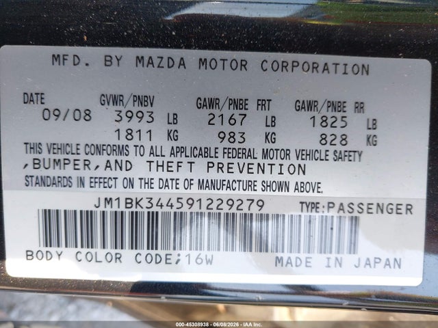 Aukcja sprzedaży 2009 Mazda Mazda3 S Touring, vin: JM1BK344591229279, numer aukcji: 45308938