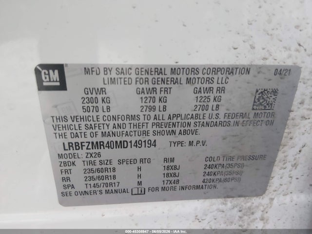 Aukcja sprzedaży 2021 Buick Envision Awd Preferred, vin: LRBFZMR40MD149194, numer aukcji: 45308947