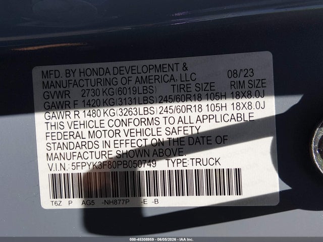 Honda Ridgeline Black Edition 2023 5FPYK3F80PB050749 Image 9