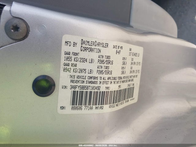2008 Chrysler Pt Cruiser Touring მანქანა იყიდება აუქციონზე, vin: 3A8FY58B58T103492, აუქციონის ნომერი: 45308962