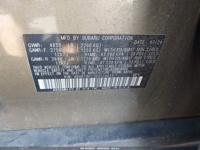 4S4BTAFC7S3124013 Subaru Outback Premium