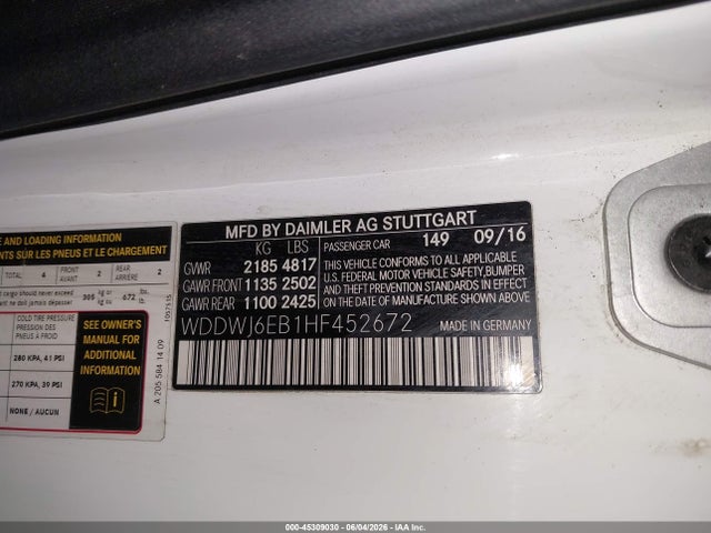 45309030 :رقم المزاد ، WDDWJ6EB1HF452672 vin ، 2017 Mercedes-benz Amg C 43 4matic مزاد بيع