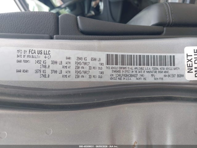45309031 :رقم المزاد ، 1C4RJFAG8HC884637 vin ، 2017 Jeep Grand Cherokee Laredo 4x4 مزاد بيع