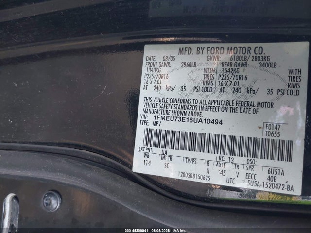 Aukcja sprzedaży 2006 Ford Explorer Xlt, vin: 1FMEU73E16UA10494, numer aukcji: 45309041