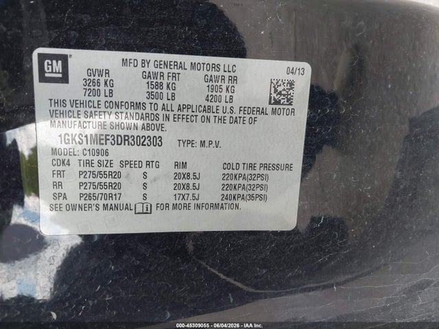 Продажа на аукционе авто 2013 Gmc Yukon Xl 1500 Denali, vin: 1GKS1MEF3DR302303, номер лота: 45309055