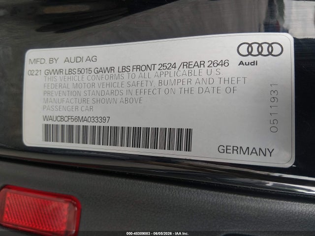 2021 Audi A5 Sportback Premium Plus 40 Tfsi Quattro S Tronic მანქანა იყიდება აუქციონზე, vin: WAUCBCF56MA033397, აუქციონის ნომერი: 45309083