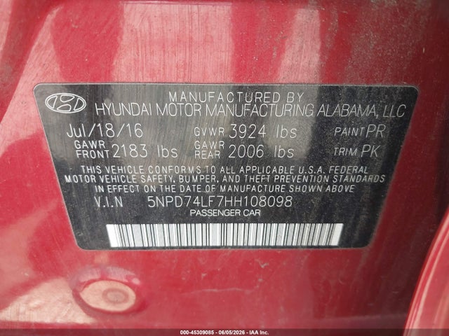Hyundai ELANTRA SE 2017 5NPD74LF7HH108098 Image 9