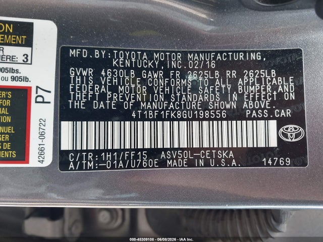Toyota CAMRY SE 2016 4T1BF1FK8GU198556 Image 9