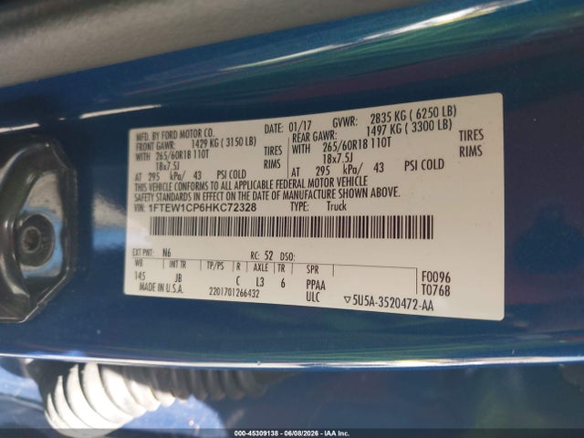 Auction sale of the 2017 Ford F-150 Xlt, vin: 1FTEW1CP6HKC72328, lot number: 45309138