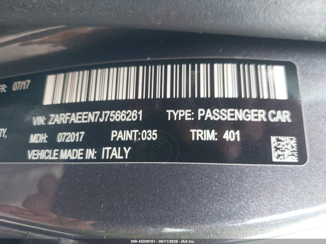 Продажа на аукционе авто 2018 Alfa Romeo Giulia Ti Sport Awd, vin: ZARFAEEN7J7566261, номер лота: 45309161