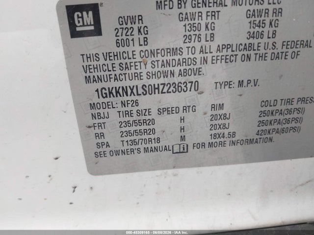 Продажа на аукционе авто 2017 Gmc Acadia Denali, vin: 1GKKNXLS0HZ236370, номер лота: 45309165