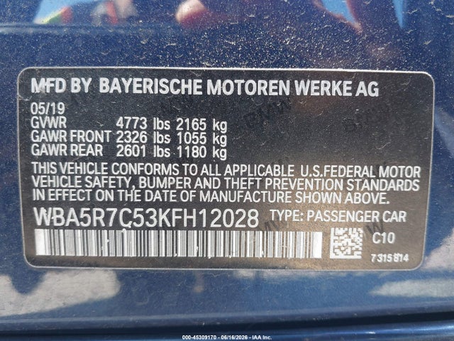 Aukcja sprzedaży 2019 Bmw 330i Xdrive, vin: WBA5R7C53KFH12028, numer aukcji: 45309170