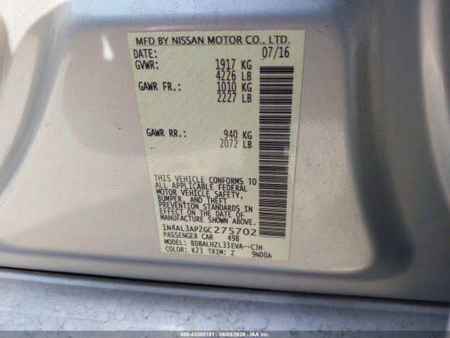 Nissan Altima 2.5 Sr 2016 1N4AL3AP2GC275702 Image 9