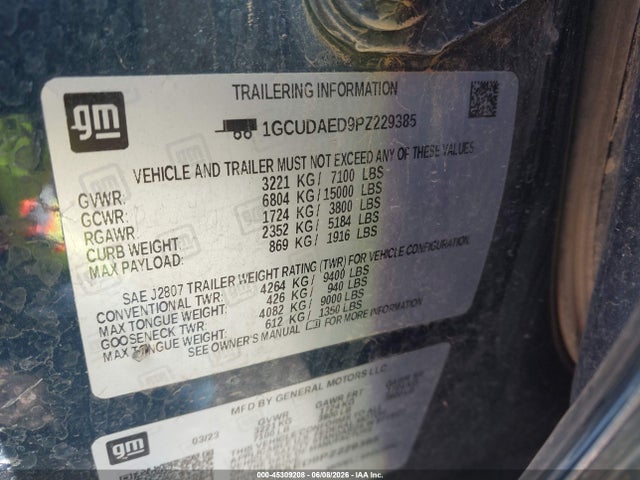 1GCUDAED9PZ229385 Chevrolet Silverado 1500 4wd Short Bed Wt