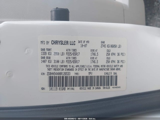 Продажа на аукционе авто 2008 Dodge Grand Caravan Sxt, vin: 2D8HN54X08R126533, номер лота: 45309212