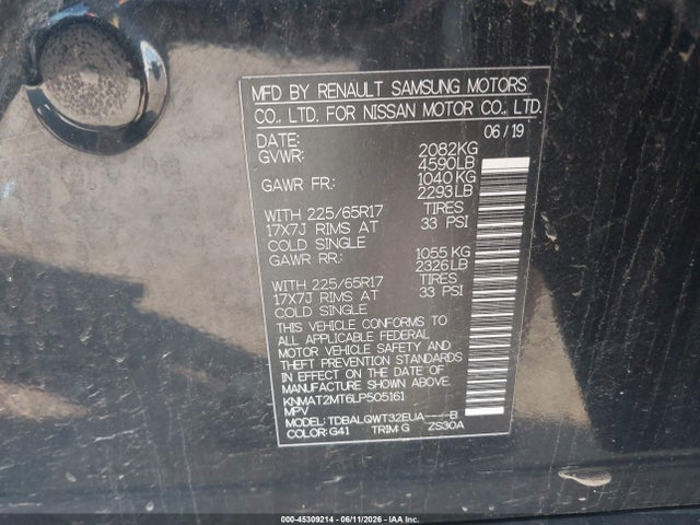 KNMAT2MT6LP505161 Nissan Rogue Sv Fwd