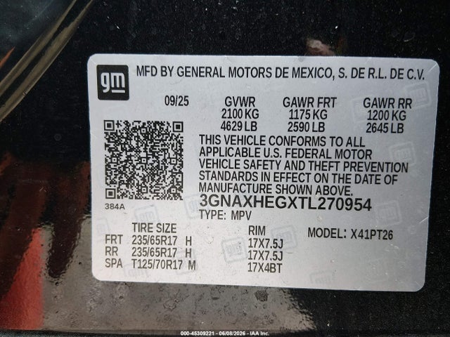 3GNAXHEGXTL270954 Chevrolet Equinox Fwd Lt