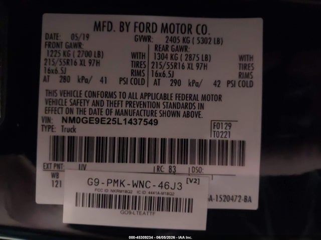 Продажа на аукционе авто 2020 Ford Transit Connect Xl Passenger, vin: NM0GE9E25L1437549, номер лота: 45309234
