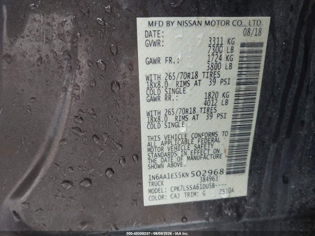 Nissan TITAN SV 2019 1N6AA1E55KN502968 Image 9