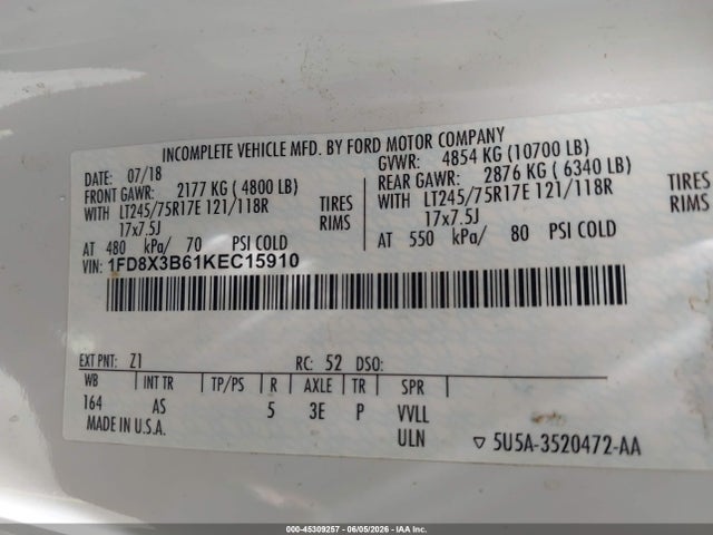 Ford F-350 Xl 2019 1FD8X3B61KEC15910 Image 9