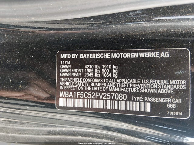 45309274 :رقم المزاد ، WBA1F5C52FV257080 vin ، 2015 Bmw 228i مزاد بيع