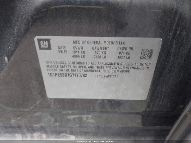 Продажа на аукционе авто 2016 Chevrolet Cruze Limited 1lt Auto, vin: 1G1PE5SB7G7170782, номер лота: 45309307