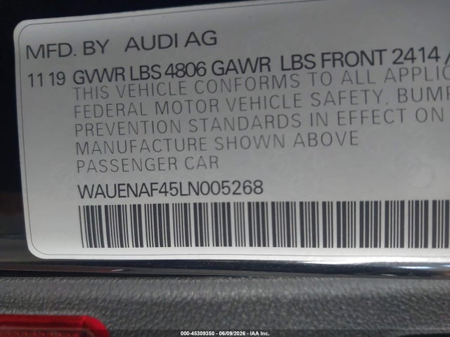 Aukcja sprzedaży 2020 Audi A4 Premium Plus 45 Tfsi Quattro S Tronic, vin: WAUENAF45LN005268, numer aukcji: 45309350