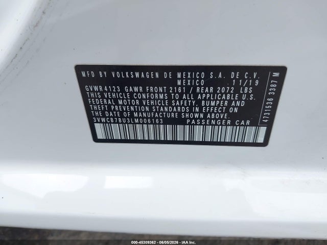Продажа на аукционе авто 2020 Volkswagen Jetta 1.4t R-line/1.4t S/1.4t Se, vin: 3VWCB7BU3LM006163, номер лота: 45309362