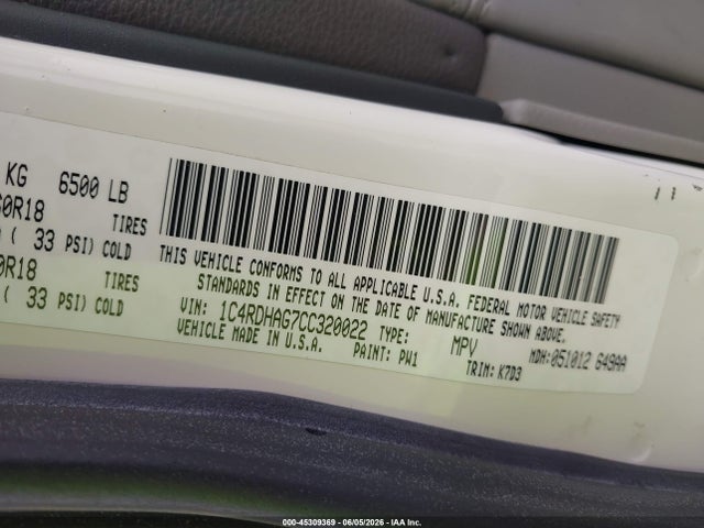 Aukcja sprzedaży 2012 Dodge Durango Sxt, vin: 1C4RDHAG7CC320022, numer aukcji: 45309369