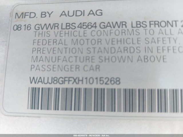 Aukcja sprzedaży 2017 Audi A3 Premium Plus, vin: WAUJ8GFFXH1015268, numer aukcji: 45309379