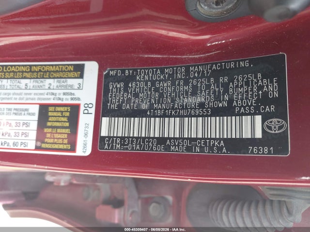 Aukcja sprzedaży 2017 Toyota Camry Xse, vin: 4T1BF1FK7HU769553, numer aukcji: 45309407
