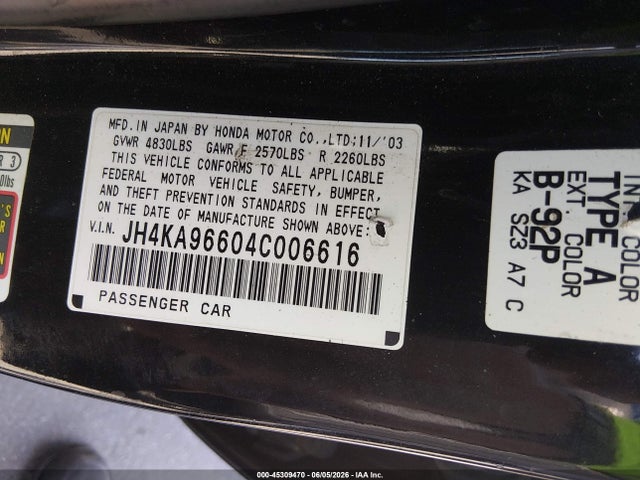 Aukcja sprzedaży 2004 Acura Rl 3.5, vin: JH4KA96604C006616, numer aukcji: 45309470