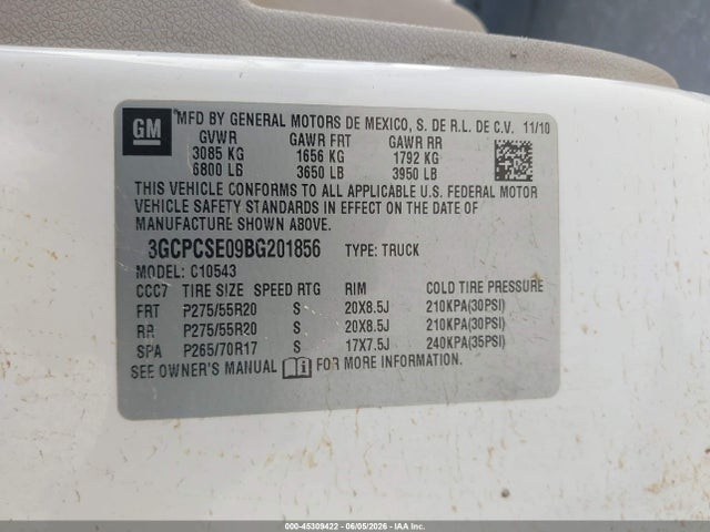 Aukcja sprzedaży 2011 Chevrolet Silverado 1500 Lt, vin: 3GCPCSE09BG201856, numer aukcji: 45309422