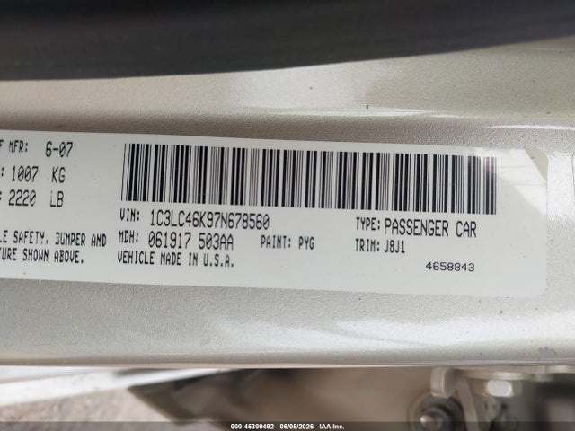 Продаж на аукціоні авто 2007 Chrysler Sebring, vin: 1C3LC46K97N678560, номер лоту: 45309492