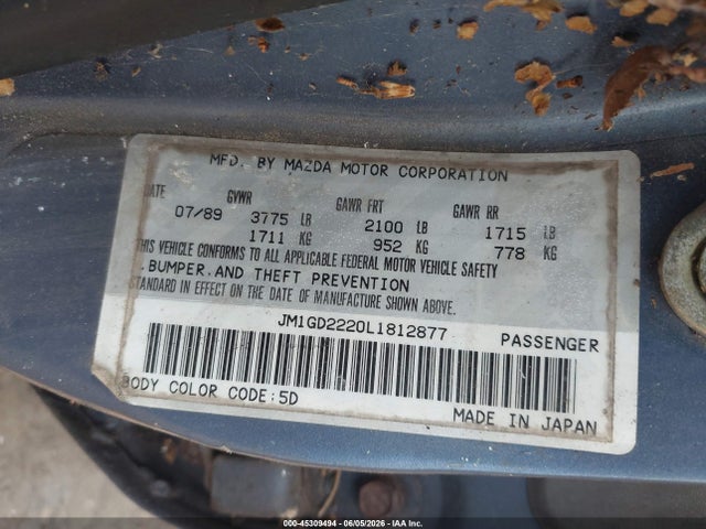 Продаж на аукціоні авто 1990 Mazda 626 Dx/lx, vin: JM1GD2220L1812877, номер лоту: 45309494
