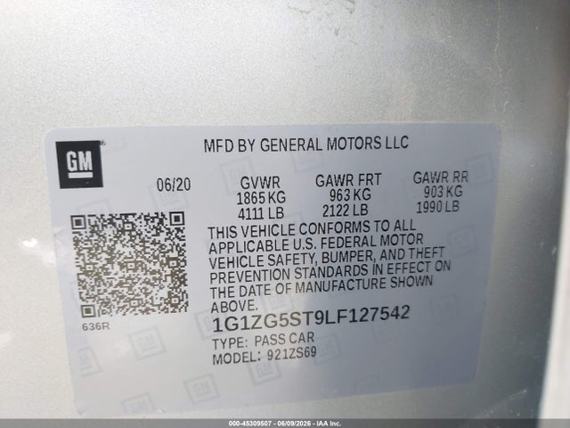 45309507 :رقم المزاد ، 1G1ZG5ST9LF127542 vin ، 2020 Chevrolet Malibu Fwd Rs مزاد بيع