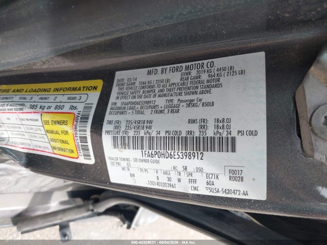 Ford FUSION SE 2014 1FA6P0HD6E5398912 Image 9